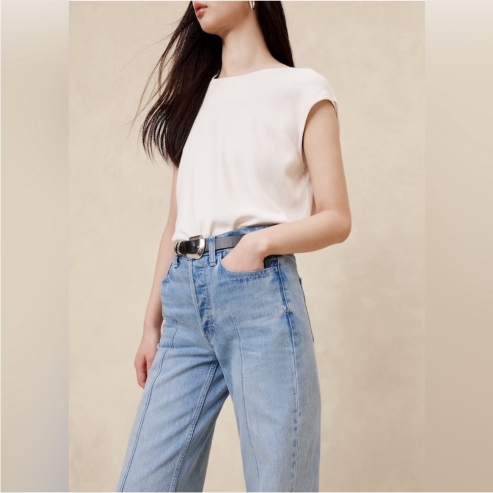 NWT BANANA REPUBLIC THE PINTUCK JEAN Wide High Rise in Light Wash 29 - Picture 4 of 12